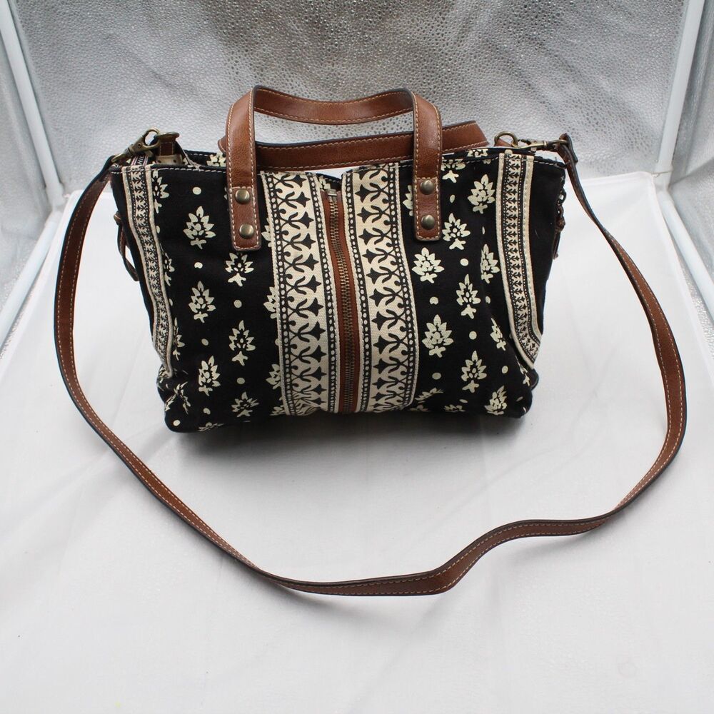 VINTAGE Y2K 90s Tommy Hilfiger Boho Canvas Black and White Medium Handbag